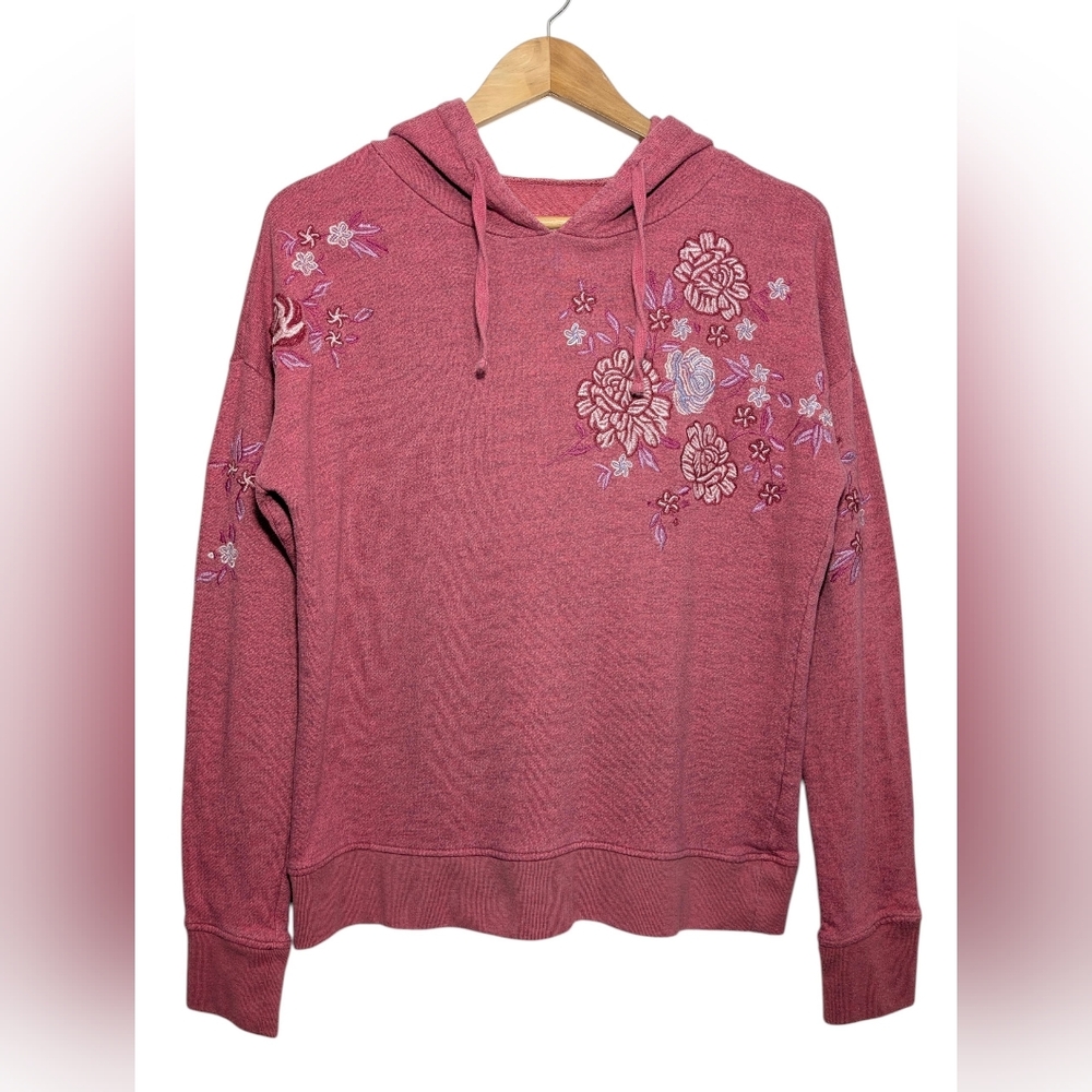 Aeropostale Large Dusty Rose Pink Floral Embroidered Hoodie Sweatshirt Women's